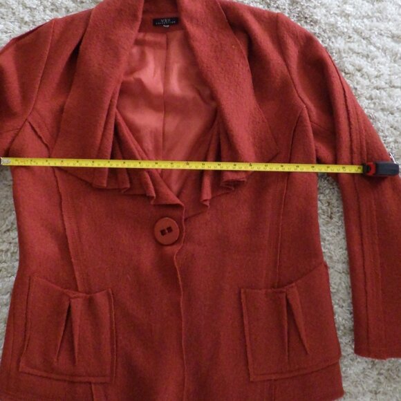 Vex Collection Women's 100% Wool Coat Orange Lined Pockets Button Closure Pleats - Picture 9 of 11